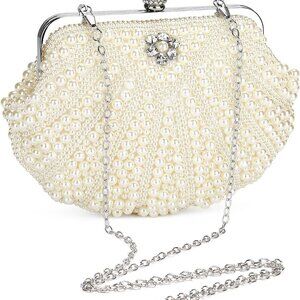 Women Pearl Clutch Bag Noble Crystal Beaded Evening Bag Wedding Clutch with Pear
